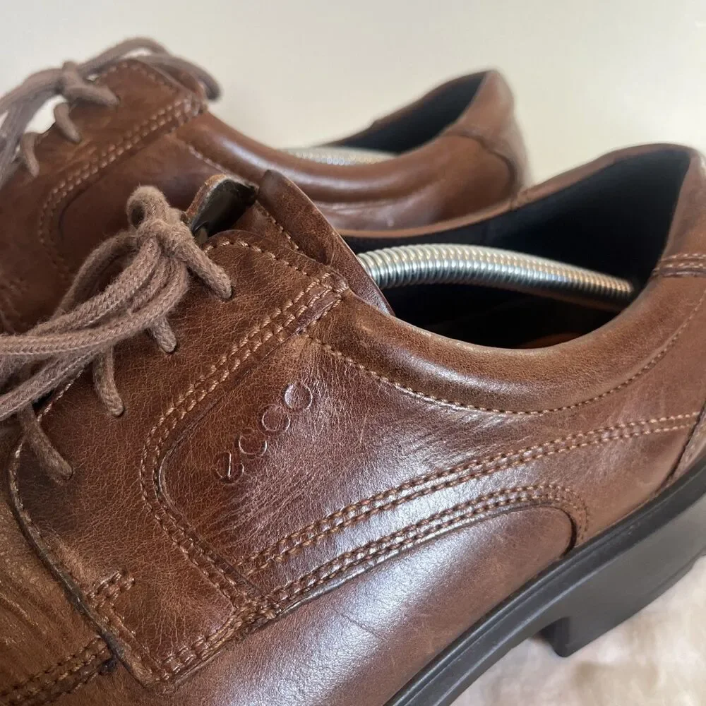 ECCO Helsinki 2 Men's Leather Bike-Toe Derby Shoe, Brown- Size US 12